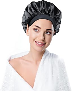 ViviDreamore Satin Bonnet Silk Bonnet for Sleeping Silk Sleep Cap Hair Bonnet for Sleeping Bonnets for Women Curly Natural Braid Hair Bonnet for Men Adjustable Wide Band Double Layer(Black)