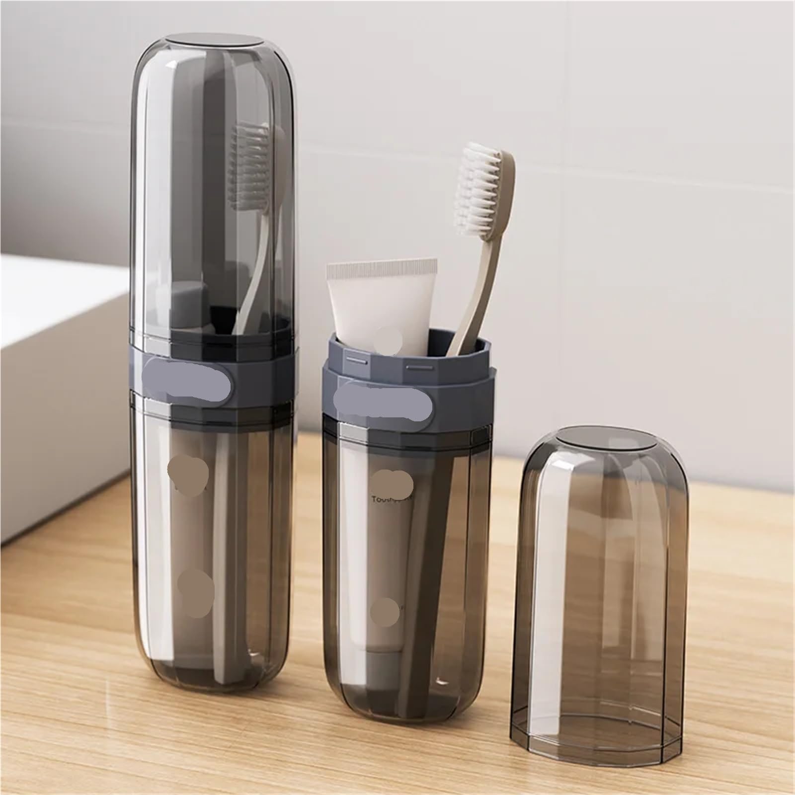 Estuche para Cepillos Caja de Almacenamiento for cepillos Dientes, Taza portátil for Enjuague bucal, Juego artículos tocador for Pasta Dental, Suministros Viaje(Black)