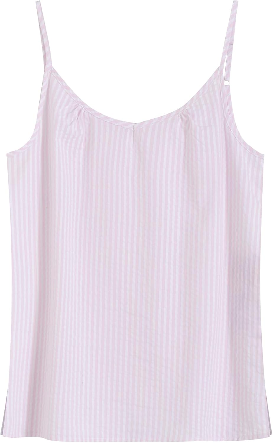 Latuza Women's Cotton Seersucker Pajama Tank Tops V Neck Sleep Camisoles 2 Pack