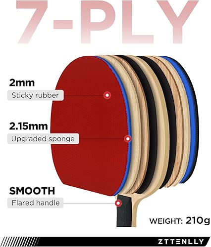 Miniatura 5 de Carbon Technology - Paquete de paleta de ping pong (1) y pelota de ping pong (12) | Serie de rendimiento | Hoja de 7 capas | Borde experto | Pelotas