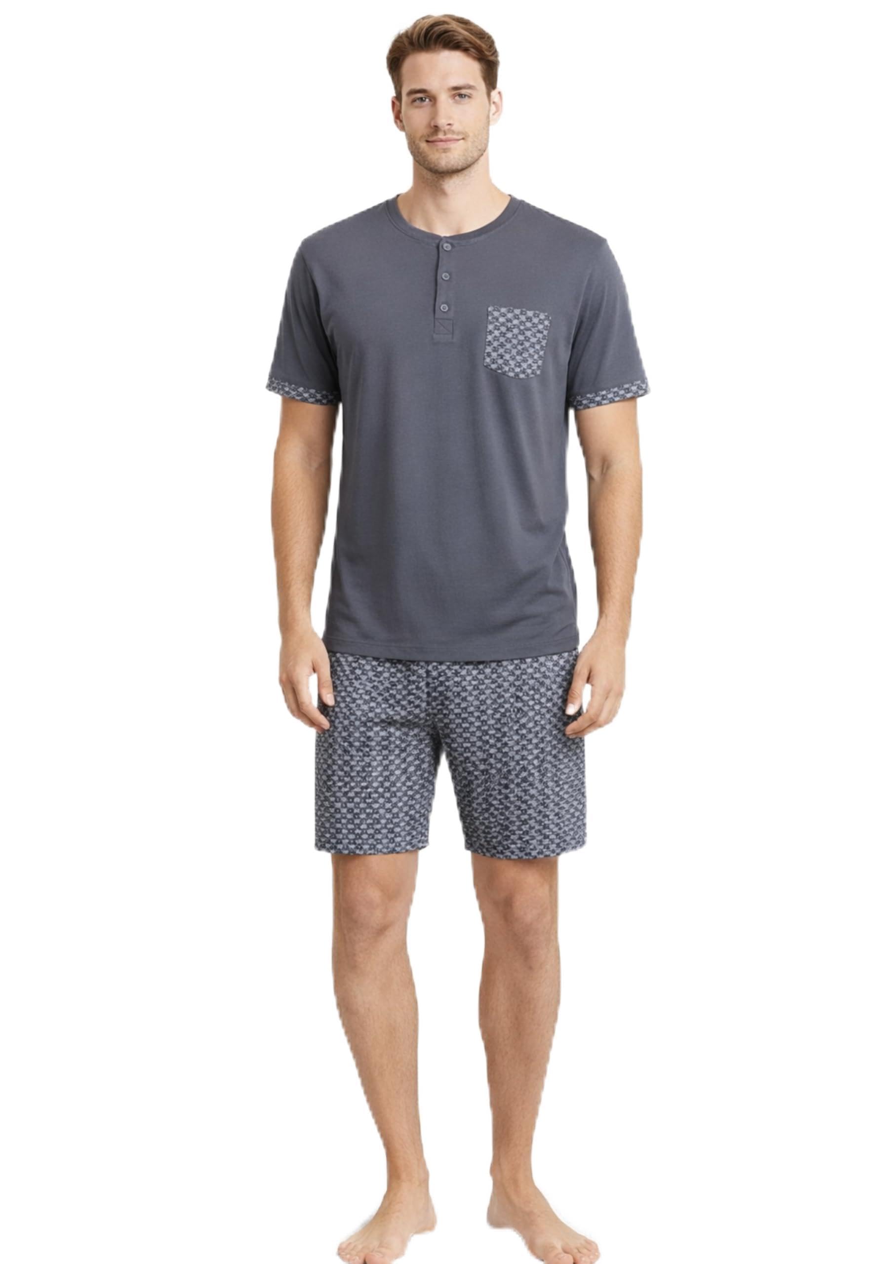 Intimitaly Vanuè - Pigiama Corto Uomo Estivo, Cotone Leggero, Maglia e Pantalone, Comfort-Fit, Traspirante