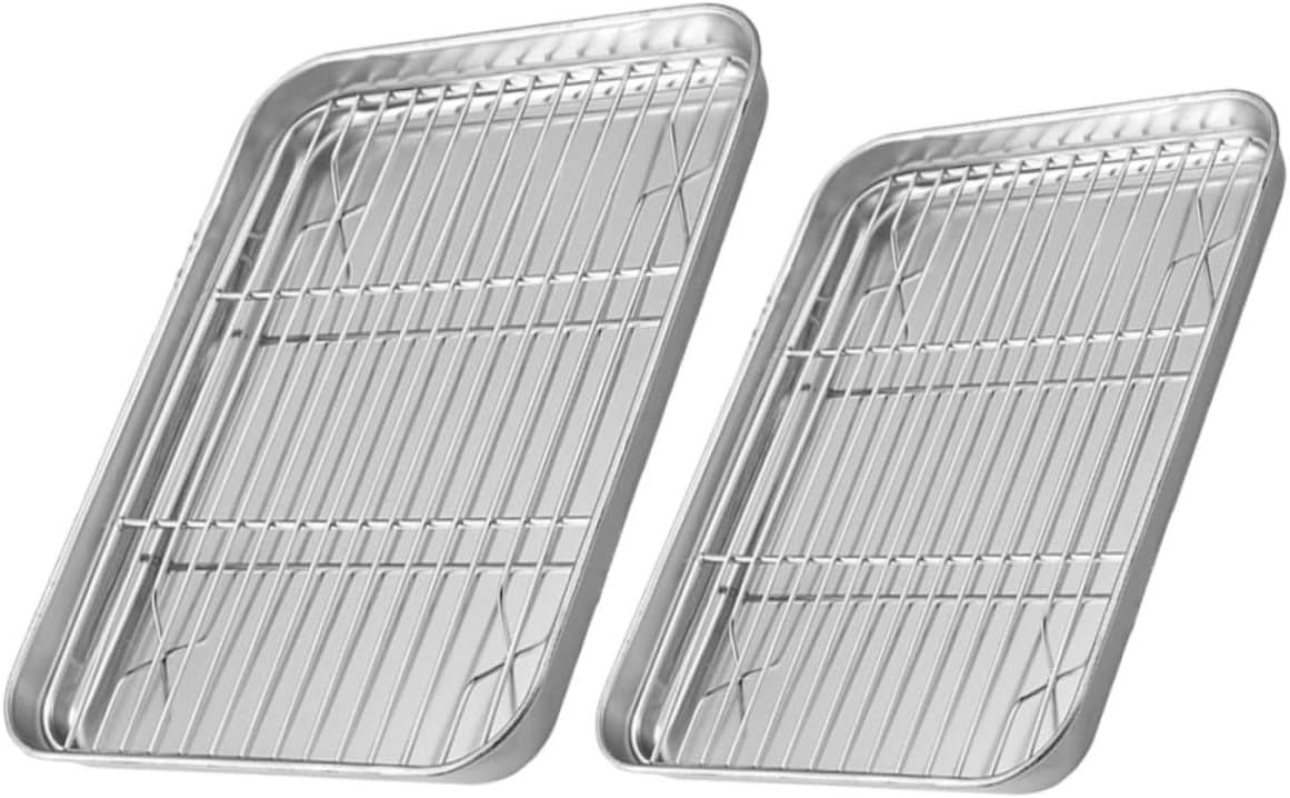 2sets Stainless Steel Baking Tray with Rack Oven Trays for Baking Cooling Racks for Snacks Cakes and Pastries