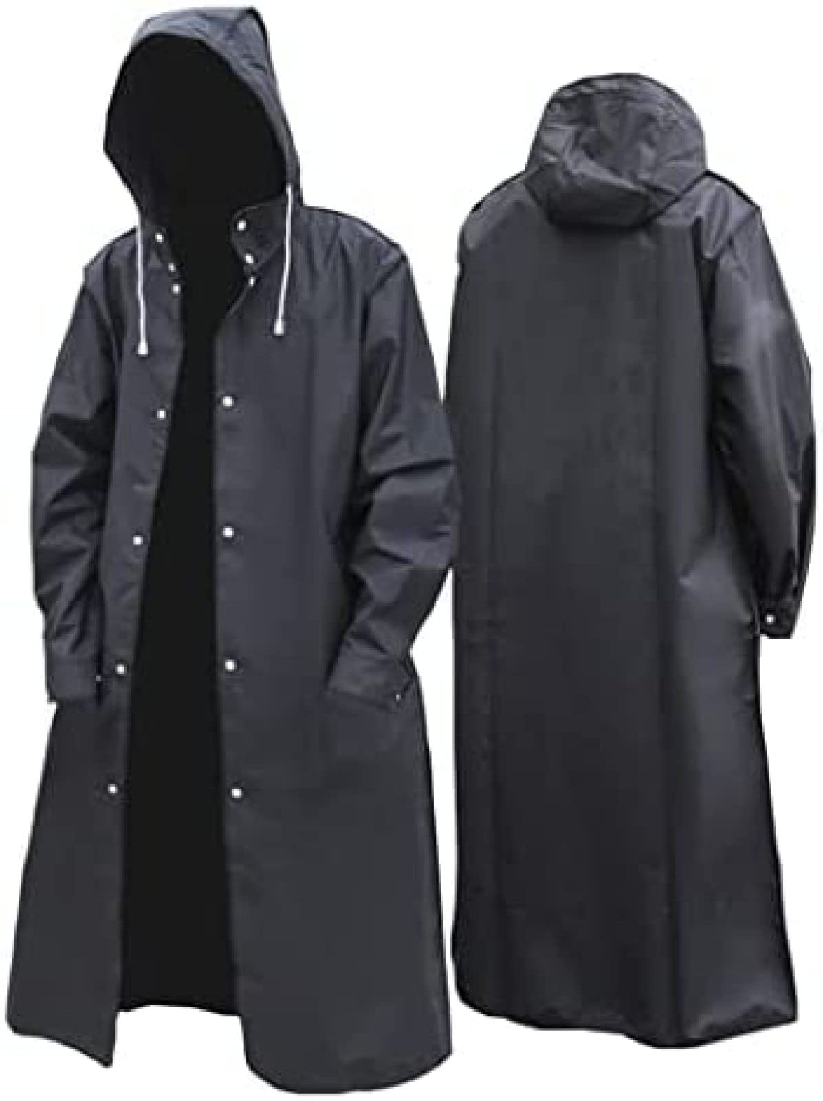 OUTS Chubasquero Largo Impermeable Negro para Hombre Y Mujer, Chubasquero con Capucha para Exteriores, Senderismo, Viajes, Pesca, Escalada, Engrosado,Negro,3XL,Pleasant63