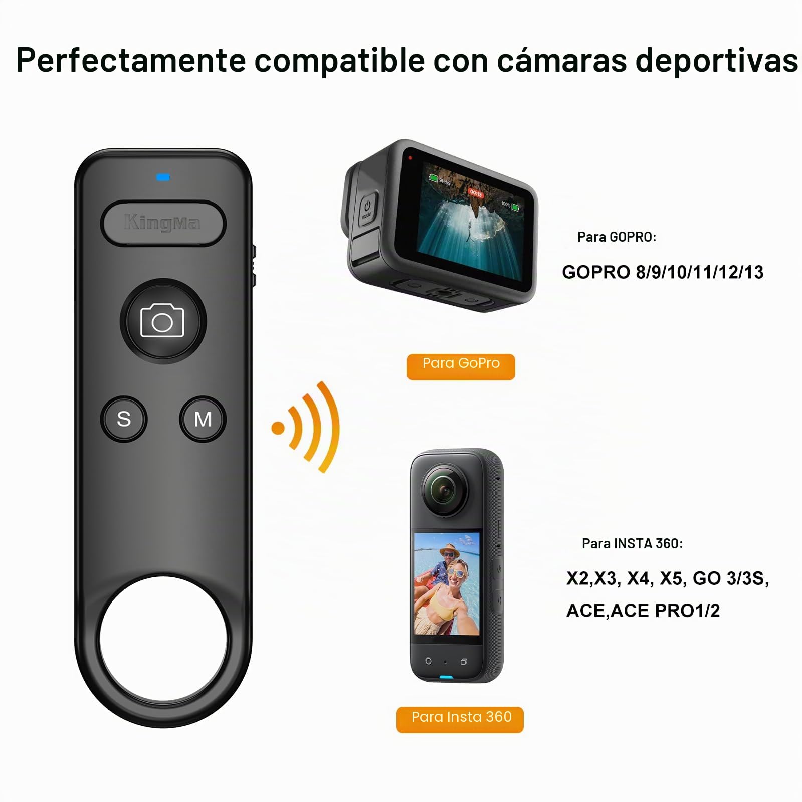 Wireless Insta 360 ACE Remote Pro 13 Bluetooth Control para GoPro 8/9/10/11/12/13 & Insta360 X2/X3/X4/X5, GO 3/3S, PRO1/2 | Control inalámbrico Bluetooth, compacto y ligero, emparejamiento rápido con conexión estable, con GoPro 8-13/Insta360 X2-X5