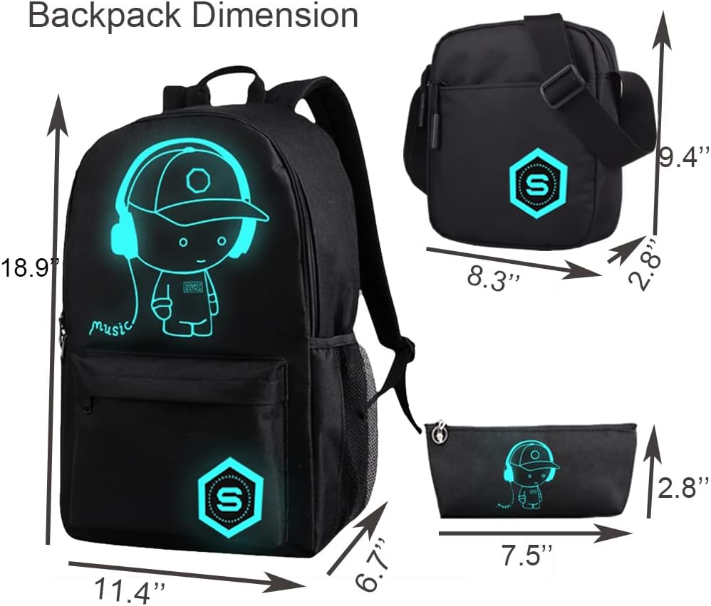 FLYMEI Anime Backpack for Boys, Luminous Backpack for School Cool Bookbags with Shoulder Bag 17'' Laptop Back Pack, Lightweight Travel Bag, Cool Cartoon Backpack for Men