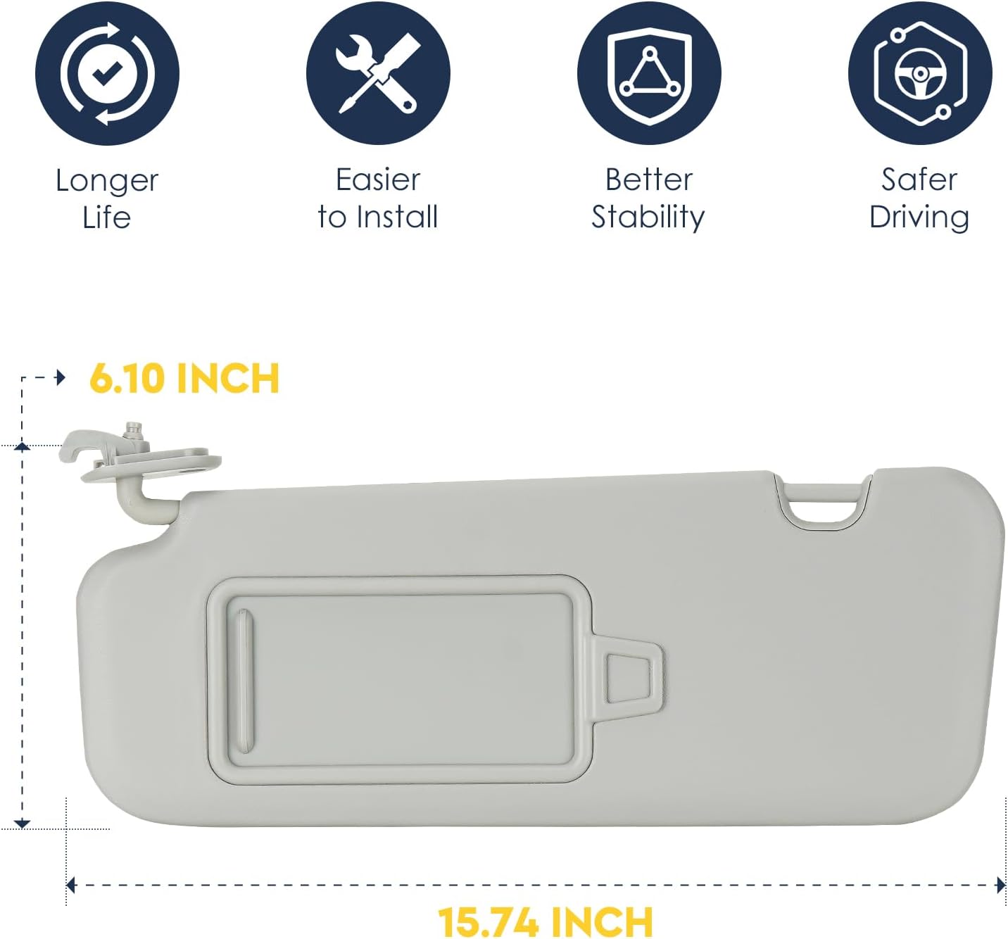 2Pcs Driver & Passenger Side Sun Visor Without Light Fit for Hyundai Elantra 2017 2018 2019 2020, Replaces for 85210F2100TTX 85210-F0100TTX Gray