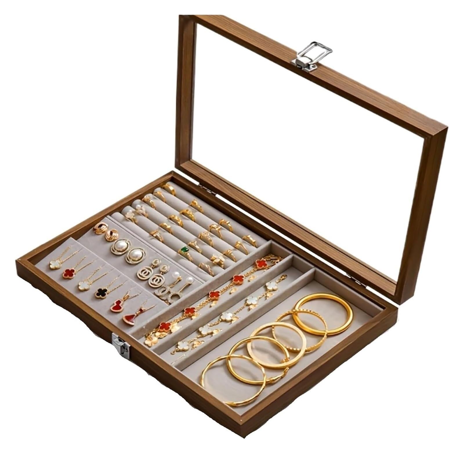 NIUSABOU Wood Jewellery Organiser, Organizer Box Display Case For Necklaces and Bracelets Khaki