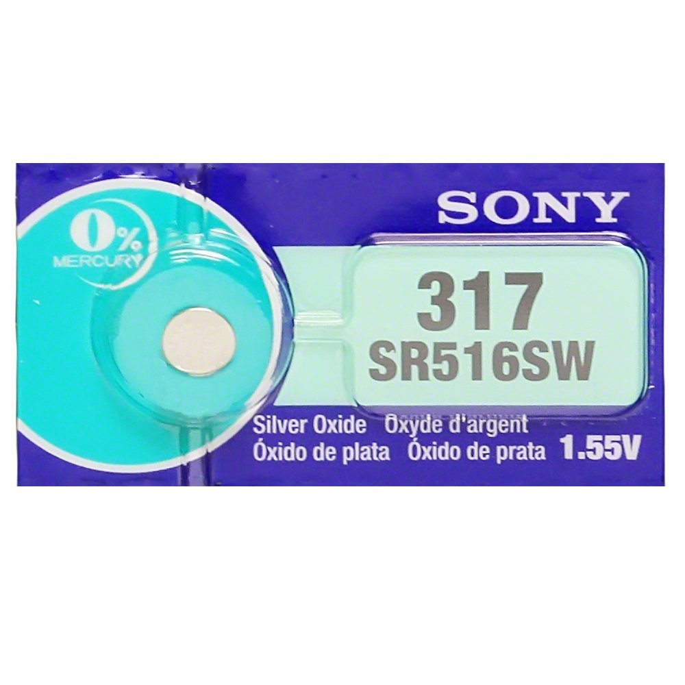 Sony317 (SR516SW) 1.55V Silver Oxide 0% Hg Mercury Free Watch Battery (1 Battery)