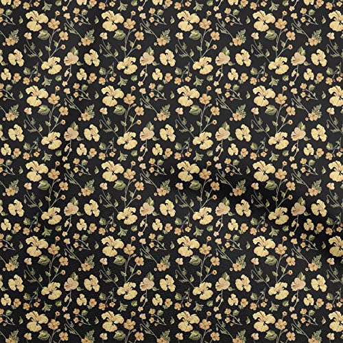 oneOone Cotton Cambric Black Fabric Floral Craft Projects Decor Fabric Printed By The Yard 56 Inch Wide-266