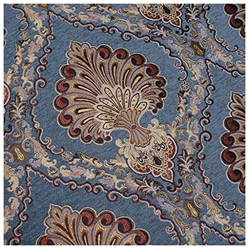 NAKAN Tela de Tapicería de Chenilla Suave por Metro Patrón de Damasco Floral Vintage 145x100cm para Sofá, Silla, Manualidades de Bricolaje, Cortinas, Cojines(Color:Azul)