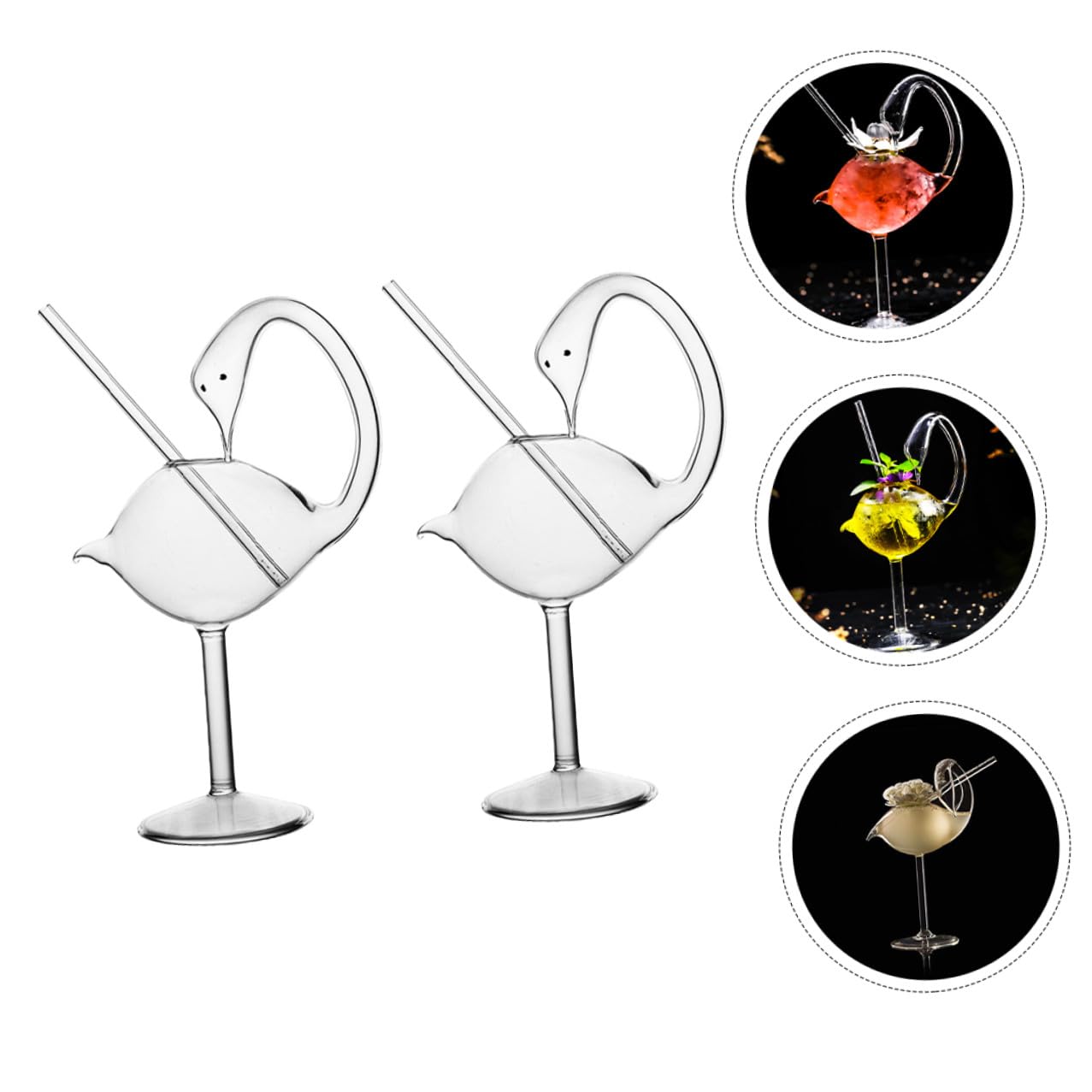 NUOBESTY 2 Copas de Cóctel de Vidrio en Forma de Cisne para Uso Diario, Capacidad de 178ml y Diseño Cómodo para Beber