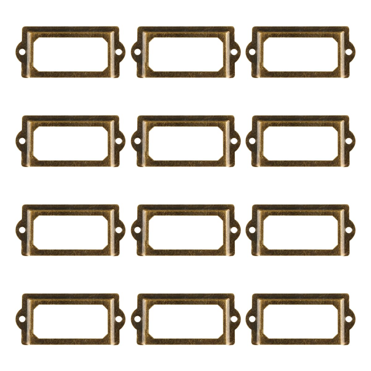 Lotsdonxia 12 Pcs Antique Bronze Label Holders with Screws - Vintage Metal Tag Frames for Drawers, Cabinets & Storage Boxes, Iron Card Holders