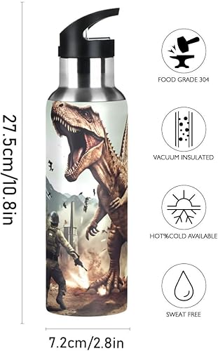 Miniatura 2 de Botella de agua con popote 3D de dinosaurio T-Rex Disaster Dragon Lid termo para niños, termo de acero inoxidable aislado para agua, deportes, 20 oz