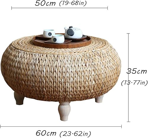 Miniatura 3 de Mesa de centro de ratán, redonda de madera maciza para decoración del hogar, mesa baja, mesa de computadora, adecuada para sala de estar, balcón,