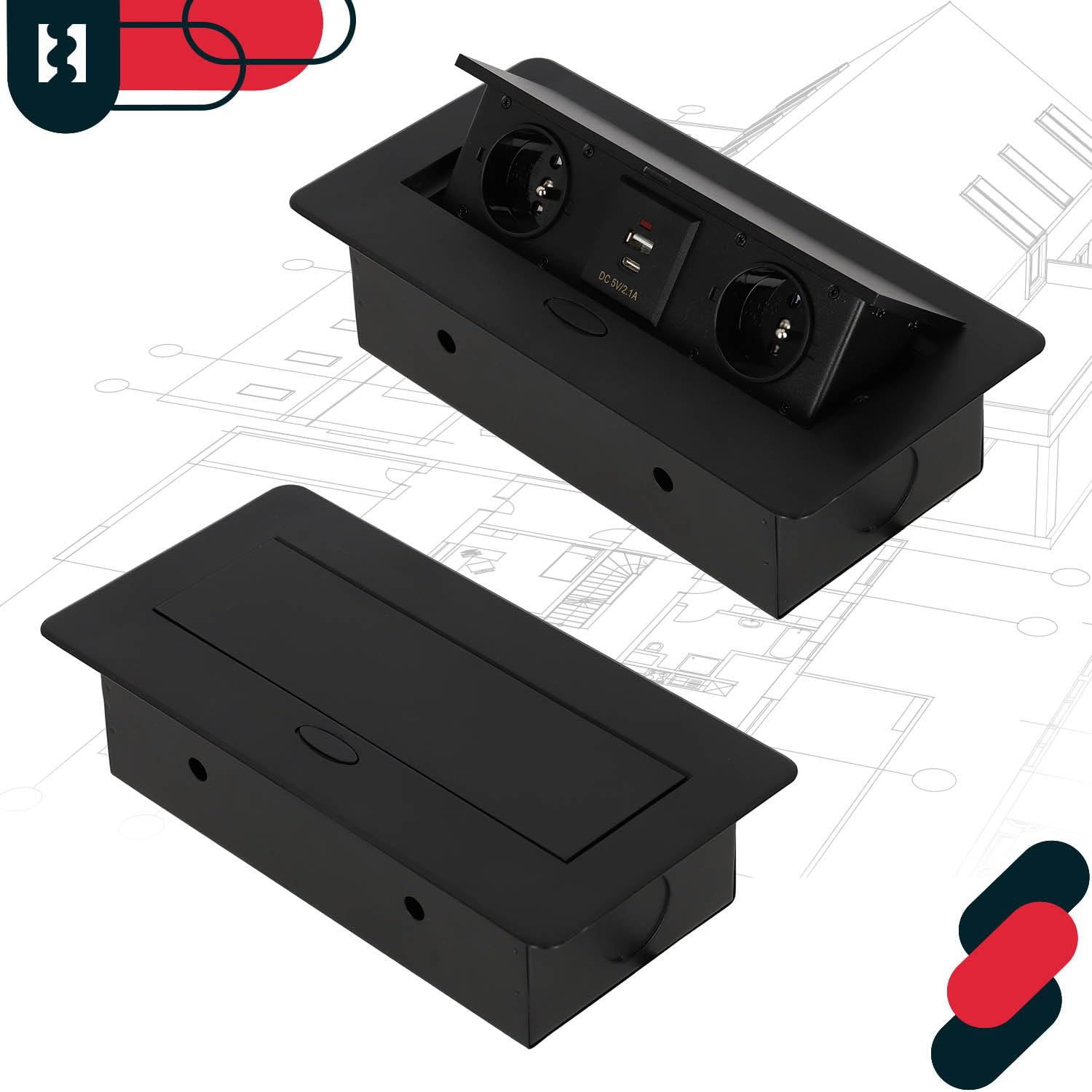 KOTARBAU® Presa a scomparsa con 2 prese 230 V + USB A+C