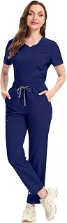 niaahinn Scrub for Women – Scrub Top with Stretchy Rib-Knit Back & Cargo Pants, Ultra Soft Medical Uniforms for Nurse