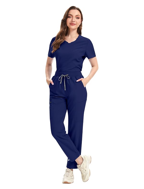niaahinn Scrub for Women – Scrub Top with Stretchy Rib-Knit Back & Cargo Pants, Ultra Soft Medical Uniforms for Nurse (XL,Navy) by niaahinn - Used condition - US$19.80