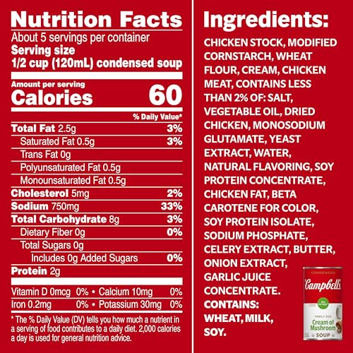 Image of Campbell's Condensed 98% Fat Free Cream of Chicken Soup, 22.6 oz Family Size Can (12 Pack)