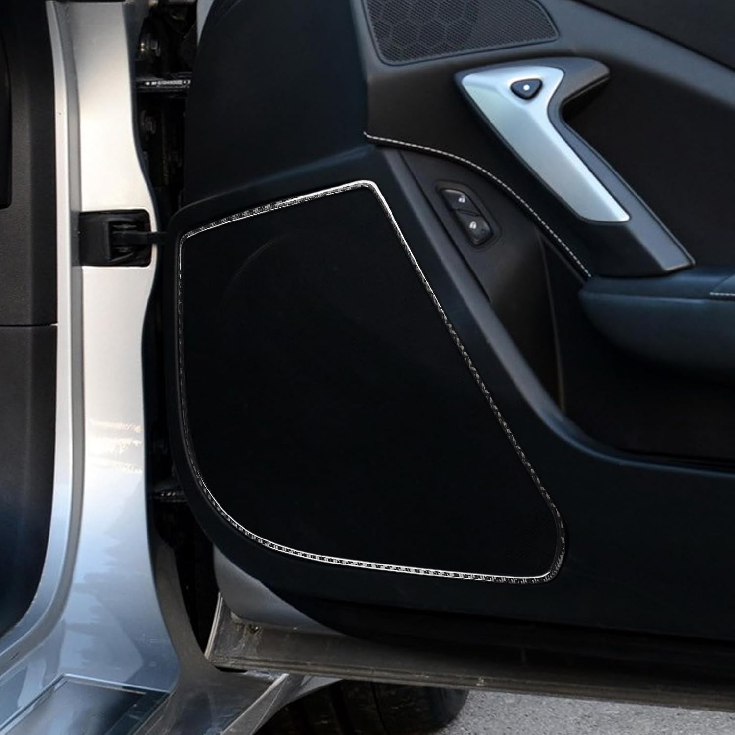 NVCNX for C7 Corvette Accessories Real Carbon Fiber Thick Overlay Sticker Decal Door Sill Scuff Plate Door Entry Guard Cover Interior Trim 2PCs for Stingray / Z06 / Stingray Z51 / Grand Sport / ZR1