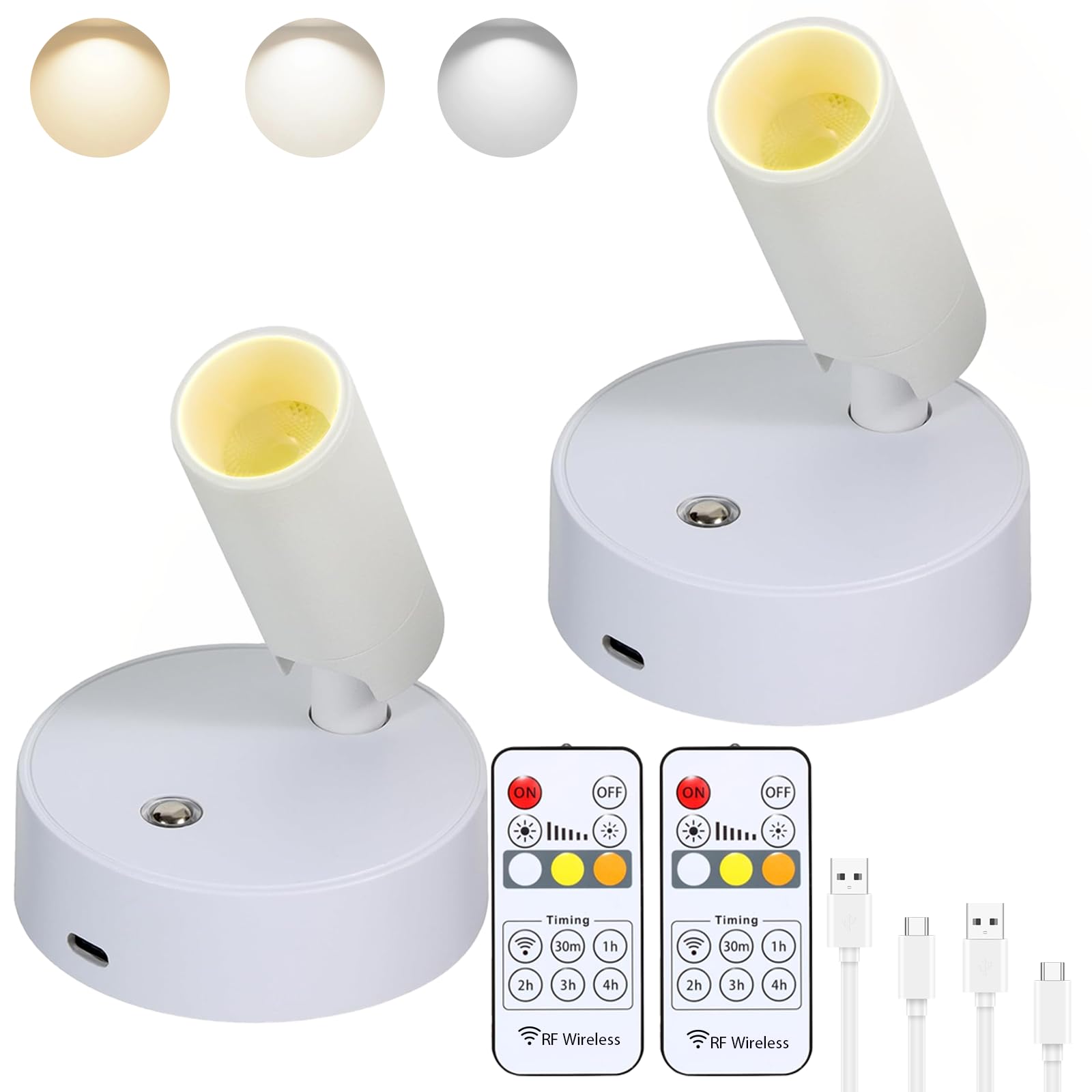 VIGMOJ 2Pack Battery Operated Spot Lights Indoor, Wireless Spotlight with 3 Color Temperature & Stepless Dimming & Timer, LED Accent Lighting with Remote for Plant Picture Wall Floor