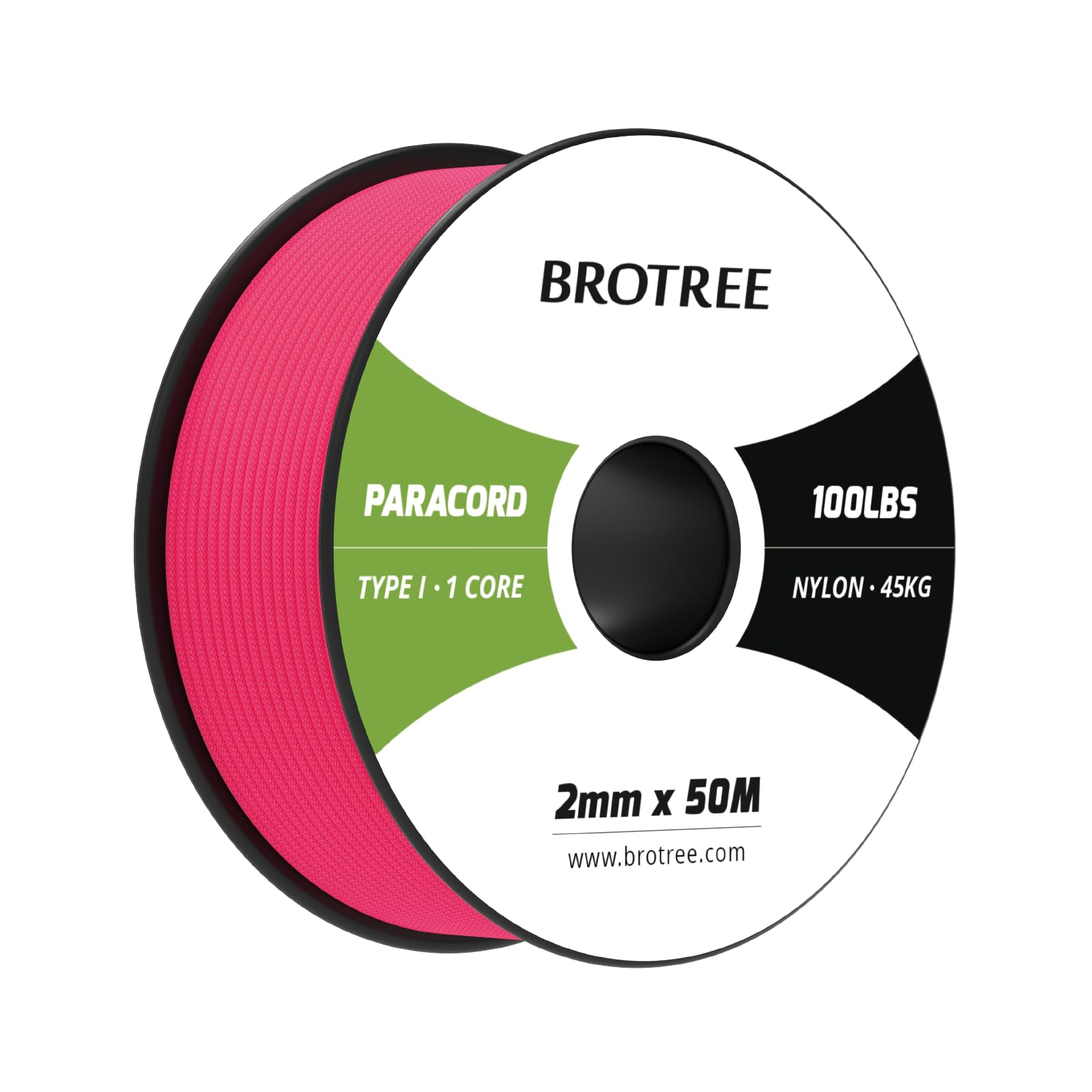 Brotree Paracord 2mm 50M 100% Nylon Rope 1 Strand Parachute Cord for Outdoor, Craft, DIY - 45kg Breaking Load (Neon Pink)