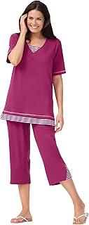 Women's Plus Size Striped Inset & Capri Set Pants