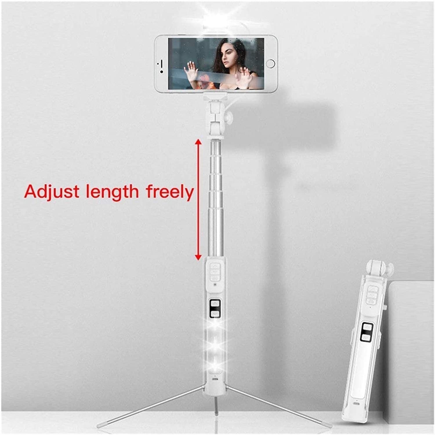 Selfie Stick & Tripod Integrado, Profesional de Todo en uno portátil, Aluminio de Servicio Pesado, Remoto Bluetooth, Pies de trípode sin patrón (Color : Black)