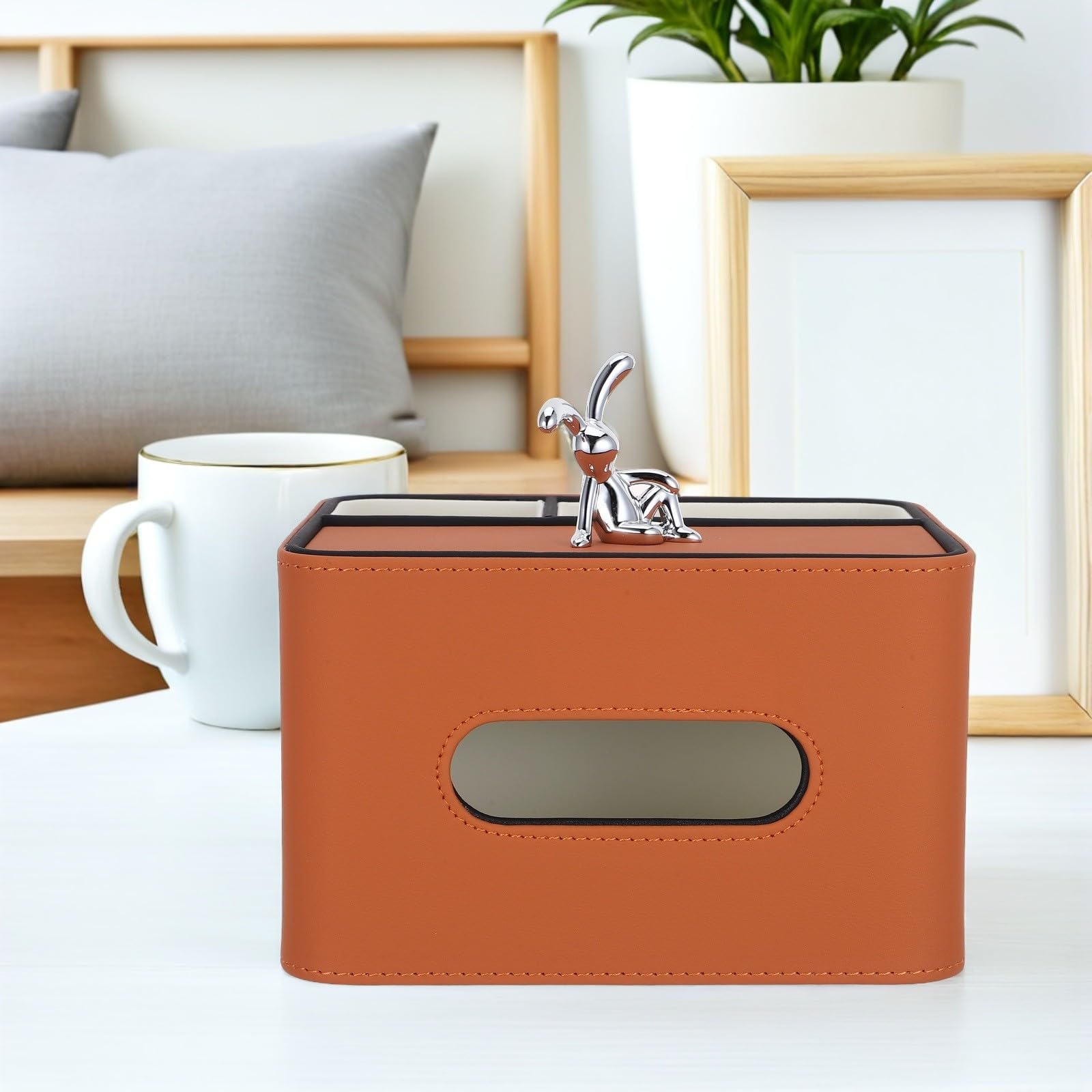 Boîte à Mouchoirs Multifonctionnelle en Cuir PU Orange pour Table