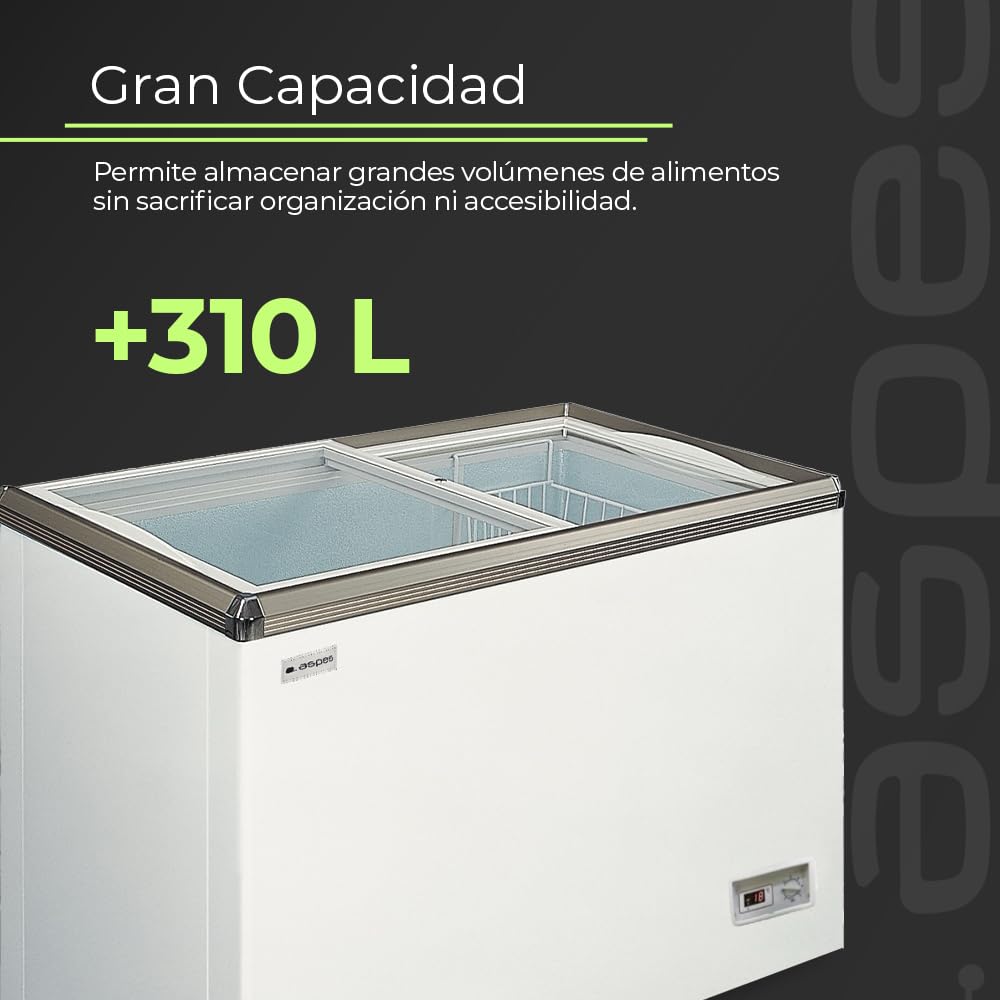 Aspes Congelador Horizontal Horeca Blanco ACHH3501DDCG. Capacidad 312 Litros, 1 Cesta, Bajo Nivel Sonoro, Eficiencia Energética Clase E