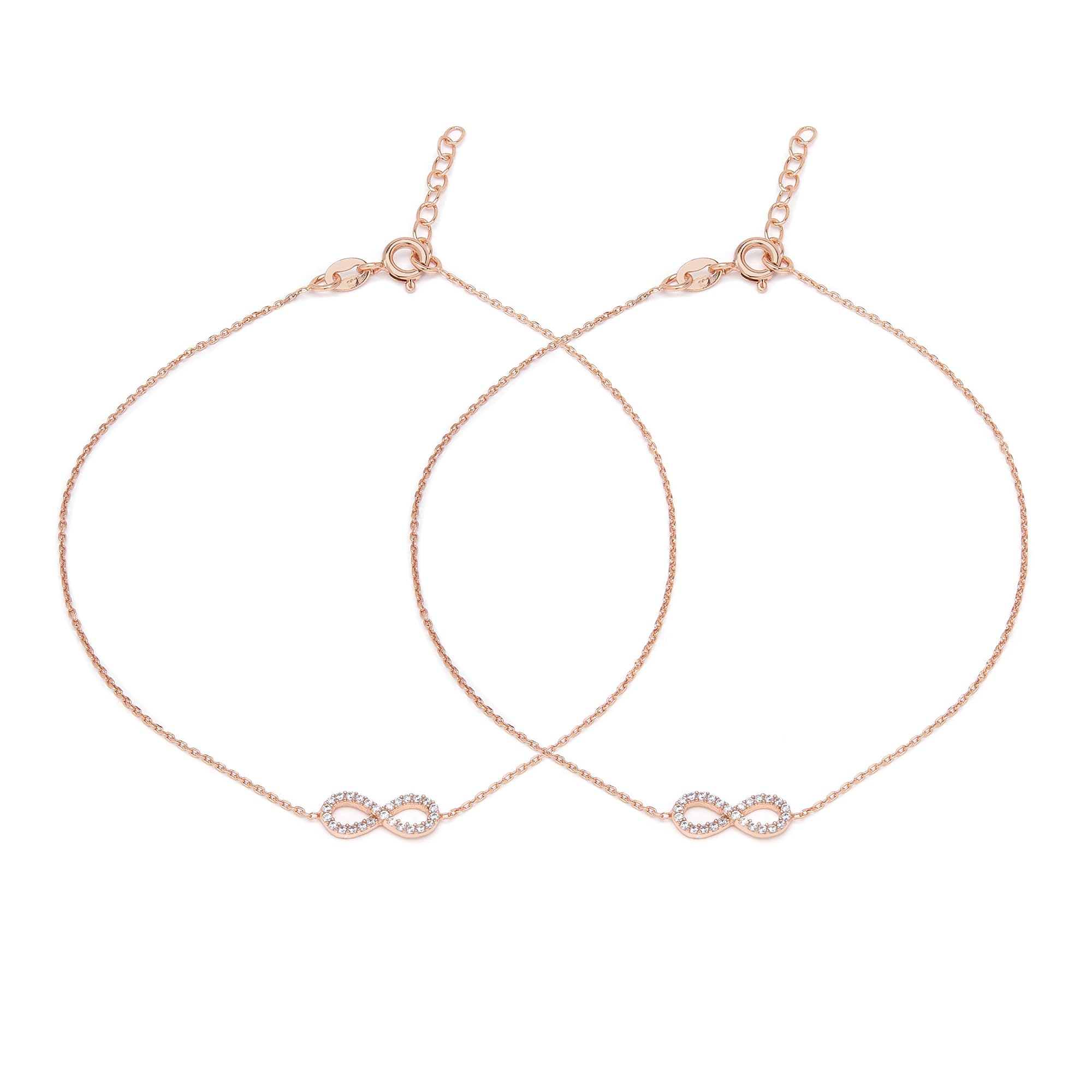 zavya 925 Sterling Silver Infinity Rose Gold Plating Cubic Zirconia CZ Designer Anklet (Pair) | Gift for Women & Girls | With Certificate of Authenticity & 925 Hallmark-picture-48