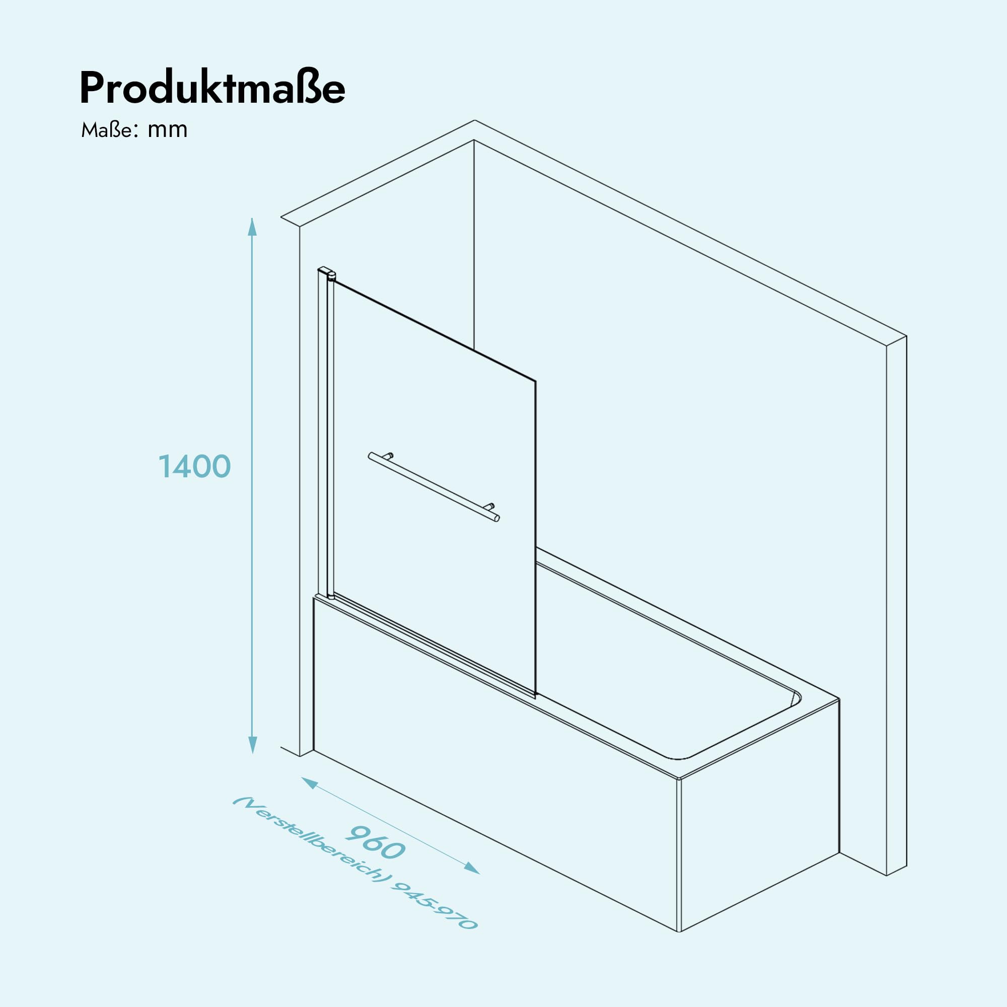 doporro Duschwand für Badewanne 90x140 cm Badewannenaufsatz Teilsatiniert