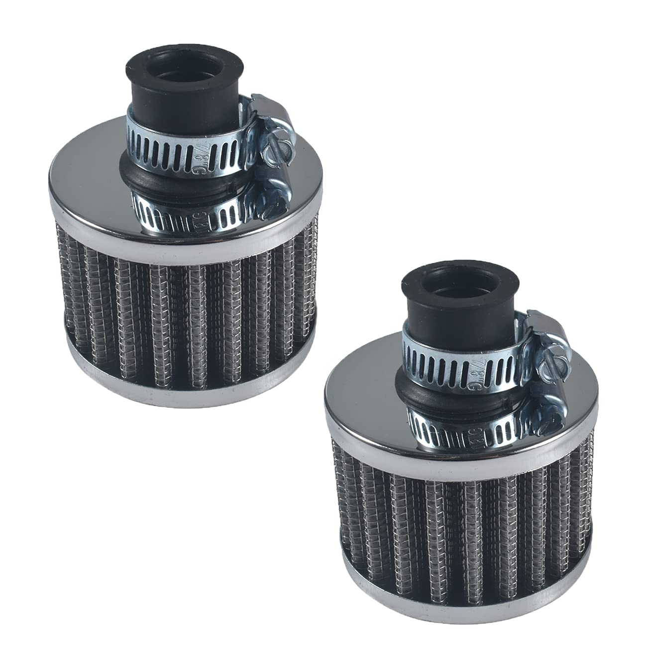 2PCS 12mm Air Filter Mini Universal Red Motor Cone Cold Clean Air Intake Filter Turbo Vent Breather Silver