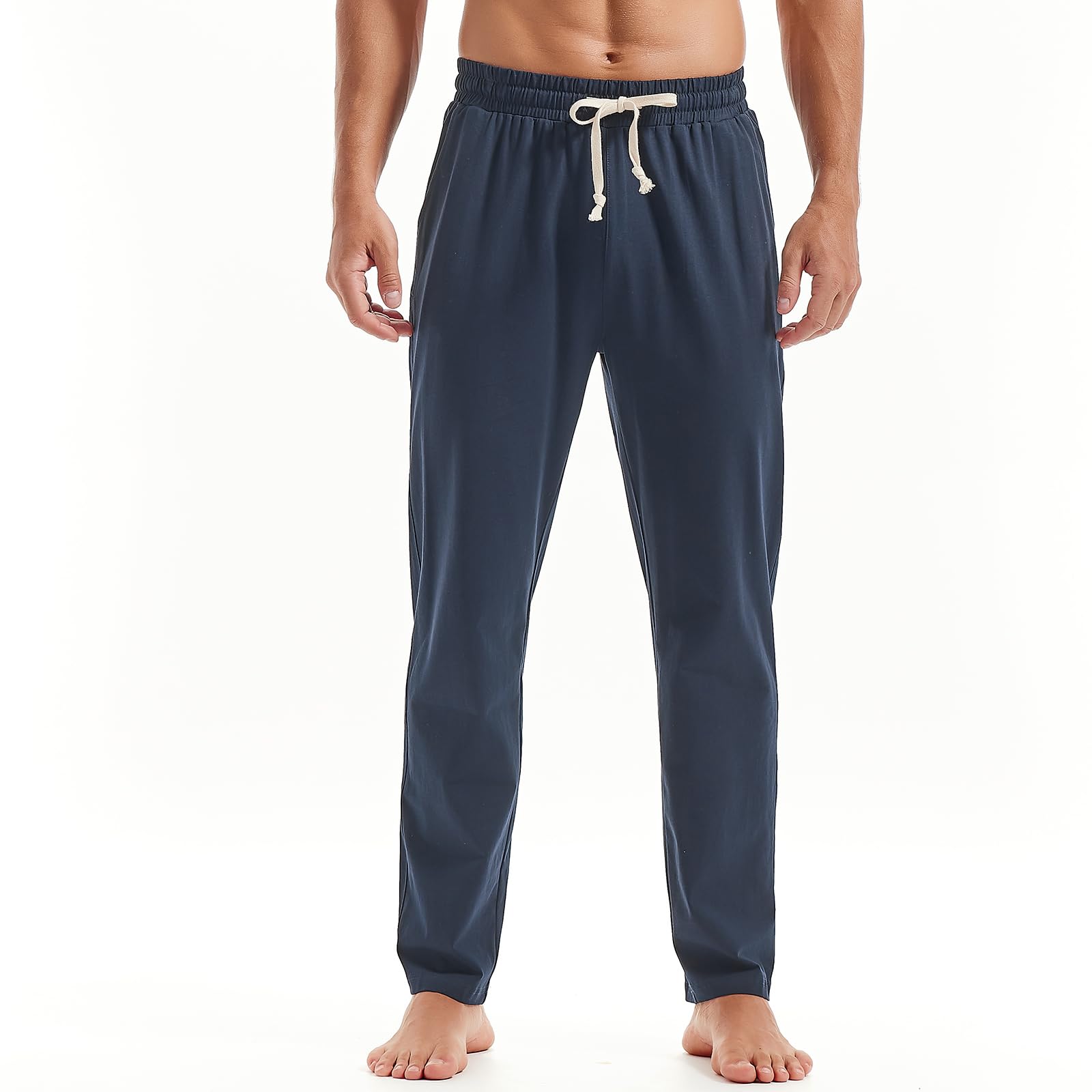 MakingDa Pantalones de chándal de algodón para hombre, pantalones de yoga con cordones y cintura elástica, pantalones para correr y trabajar en casa