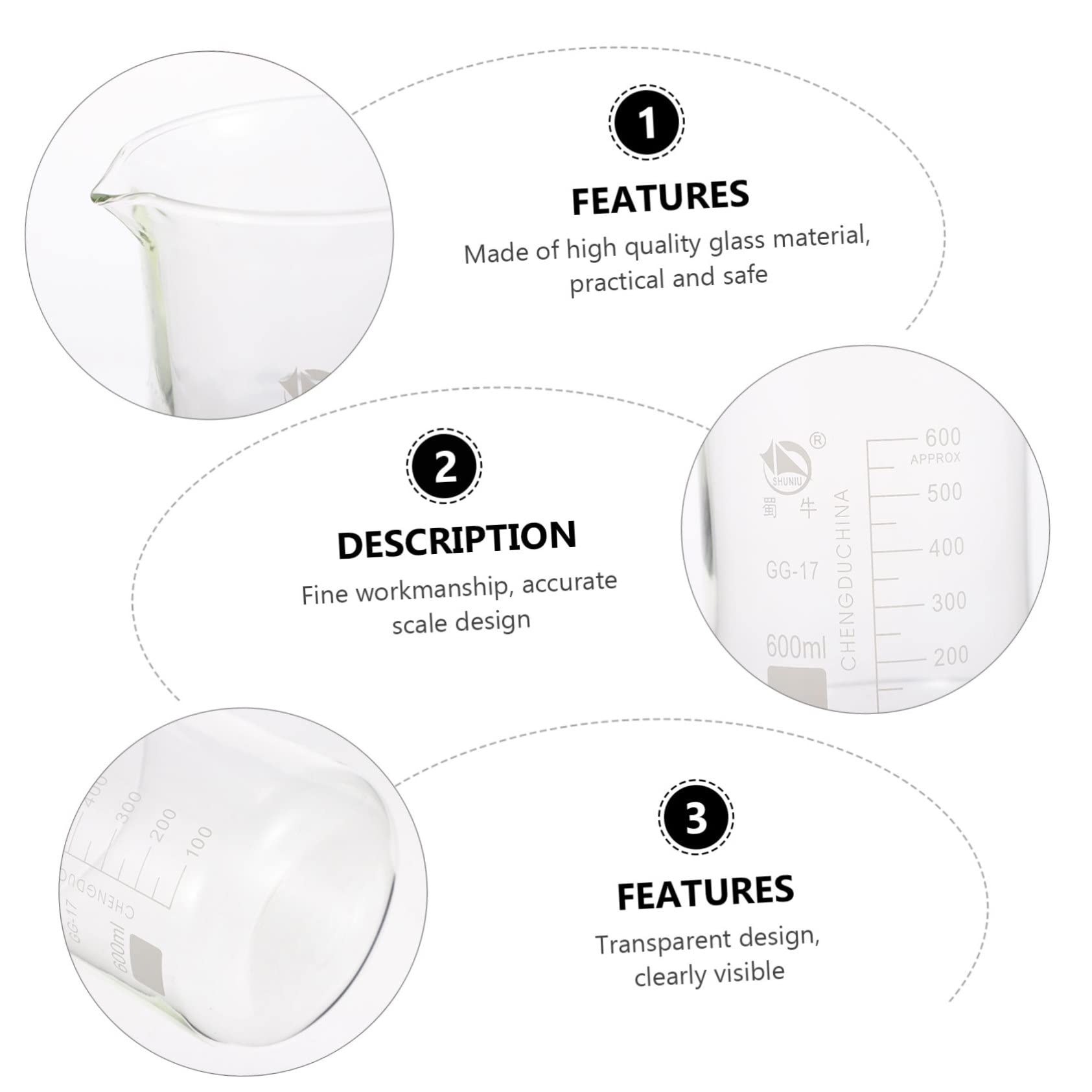 BESTYASH 4Pcs High Borosilicate Glass Measuring Beaker with Scale Laboratory Beakers for Accurate Measurement Home Baking and Chemical Experiments