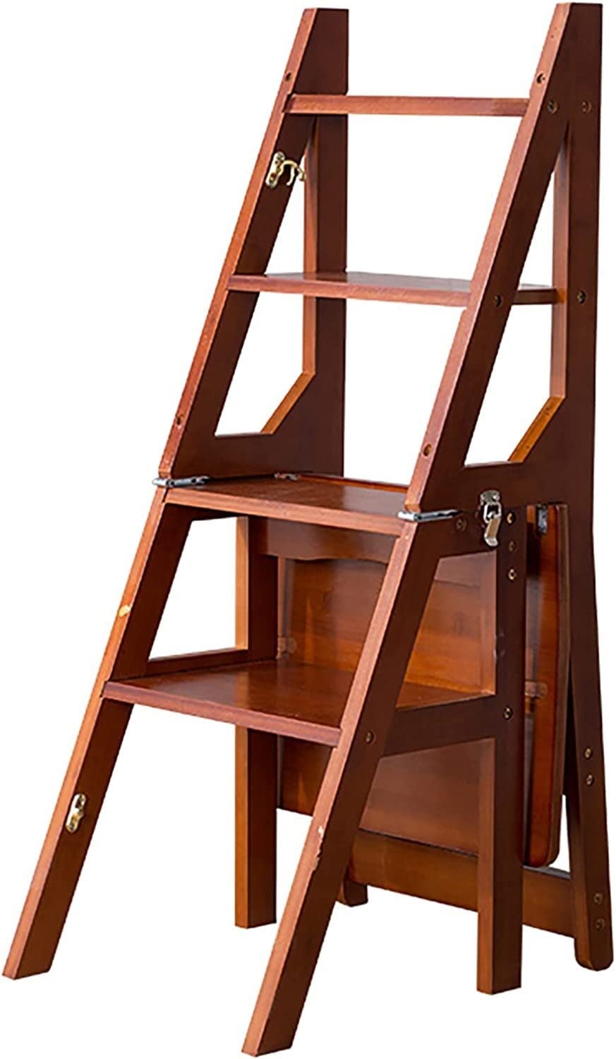 Woodrow Échelle Pliable, Étagère Décoratif, Portative, Pour Accueil, Cuisine, Placards, Meubles (Noyer, 35x46x88.5cm)