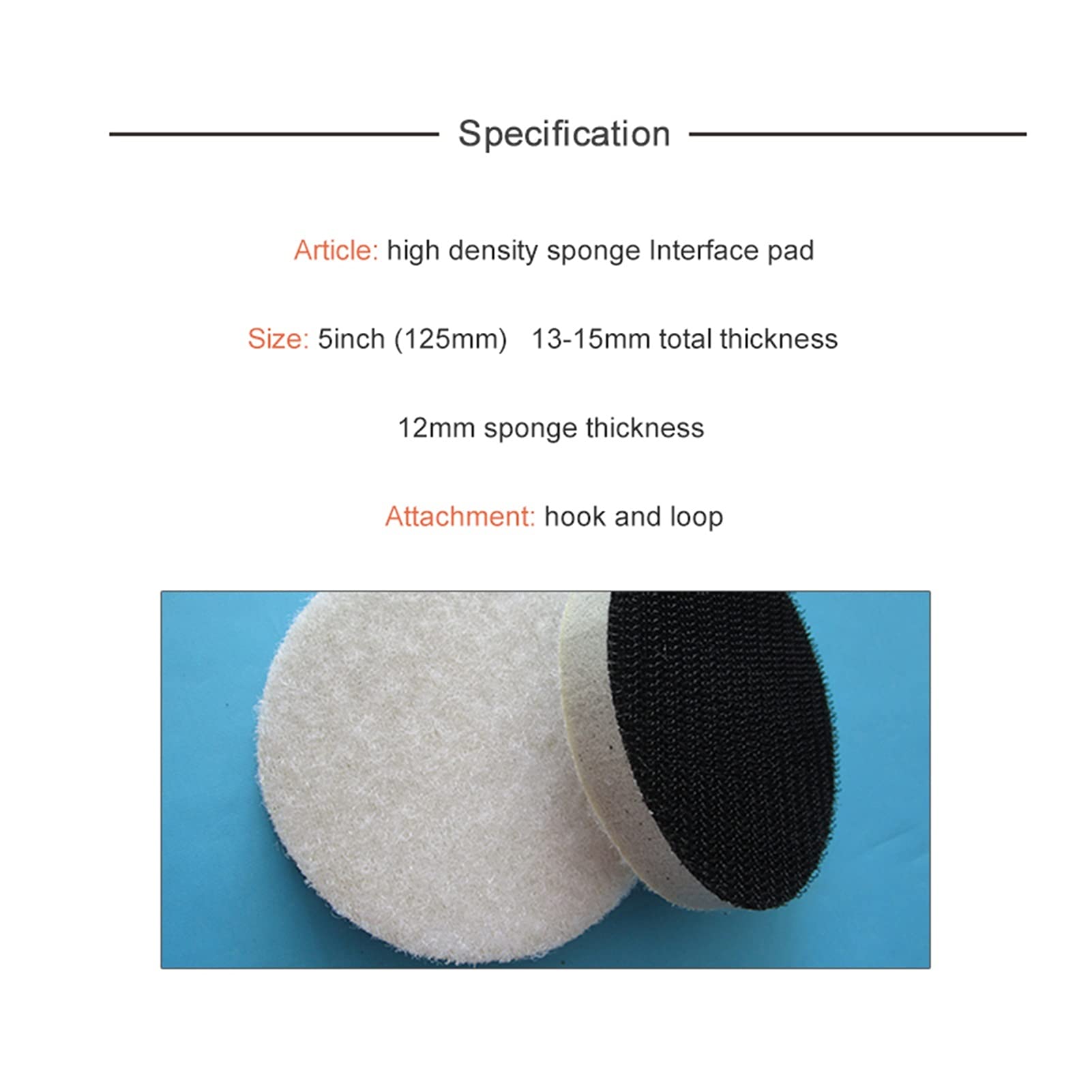 Cepillo de esponja de lija lijado 5 piezas de almohadilla de interfaz de esponja de alta densidad 5 pulgadas de 125 mm, utilizadas para herramienta de almohadilla de protección contra abrasivos de lin