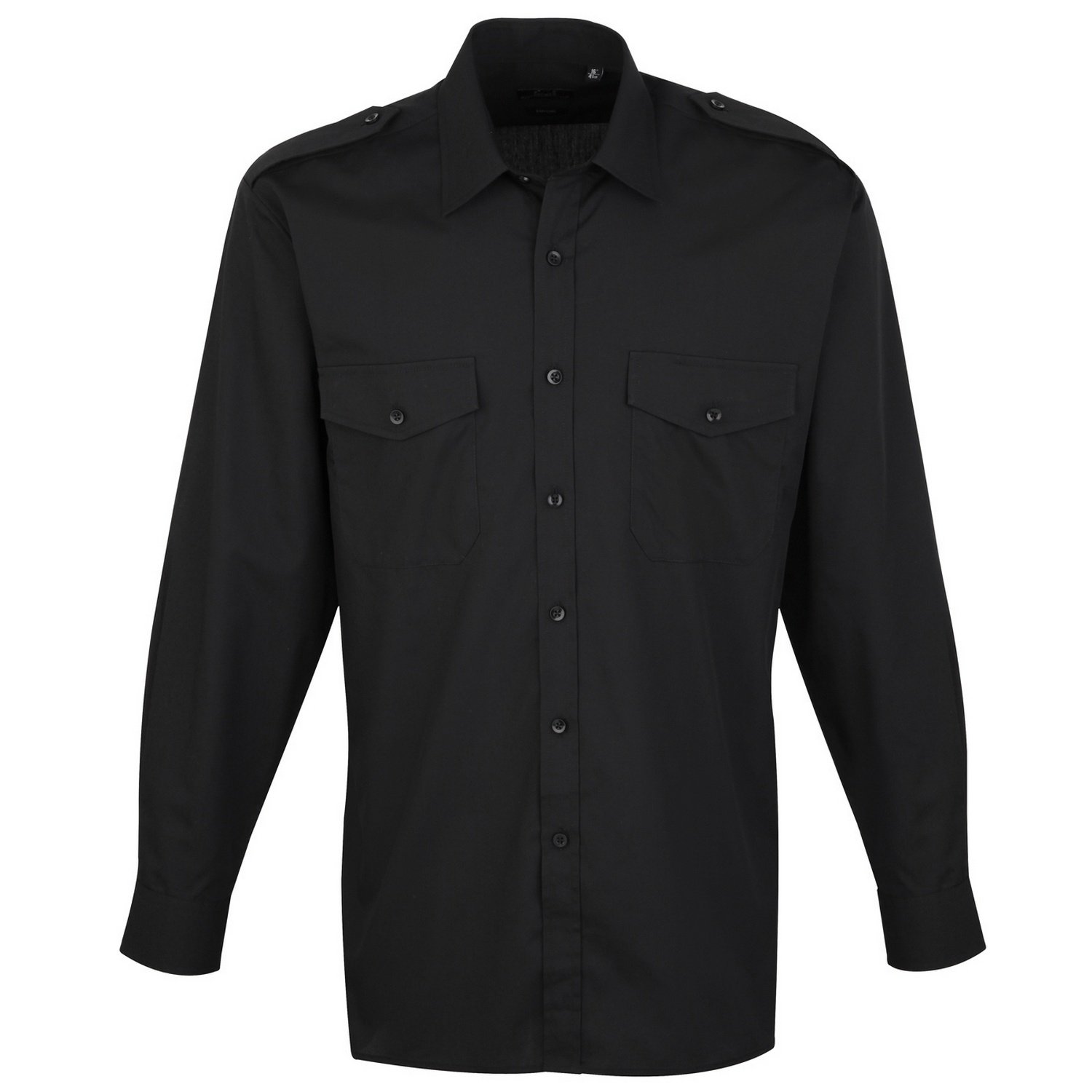 Premier Mens Long Sleeve Pilot Plain Work Shirt (18) (Black)
