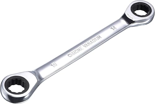 uxcell Llave de trinquete de extremo de caja doble (0.551 in x 0.591 in) métrica 72 dientes 12 puntas llave de trinquete herramientas CR-V