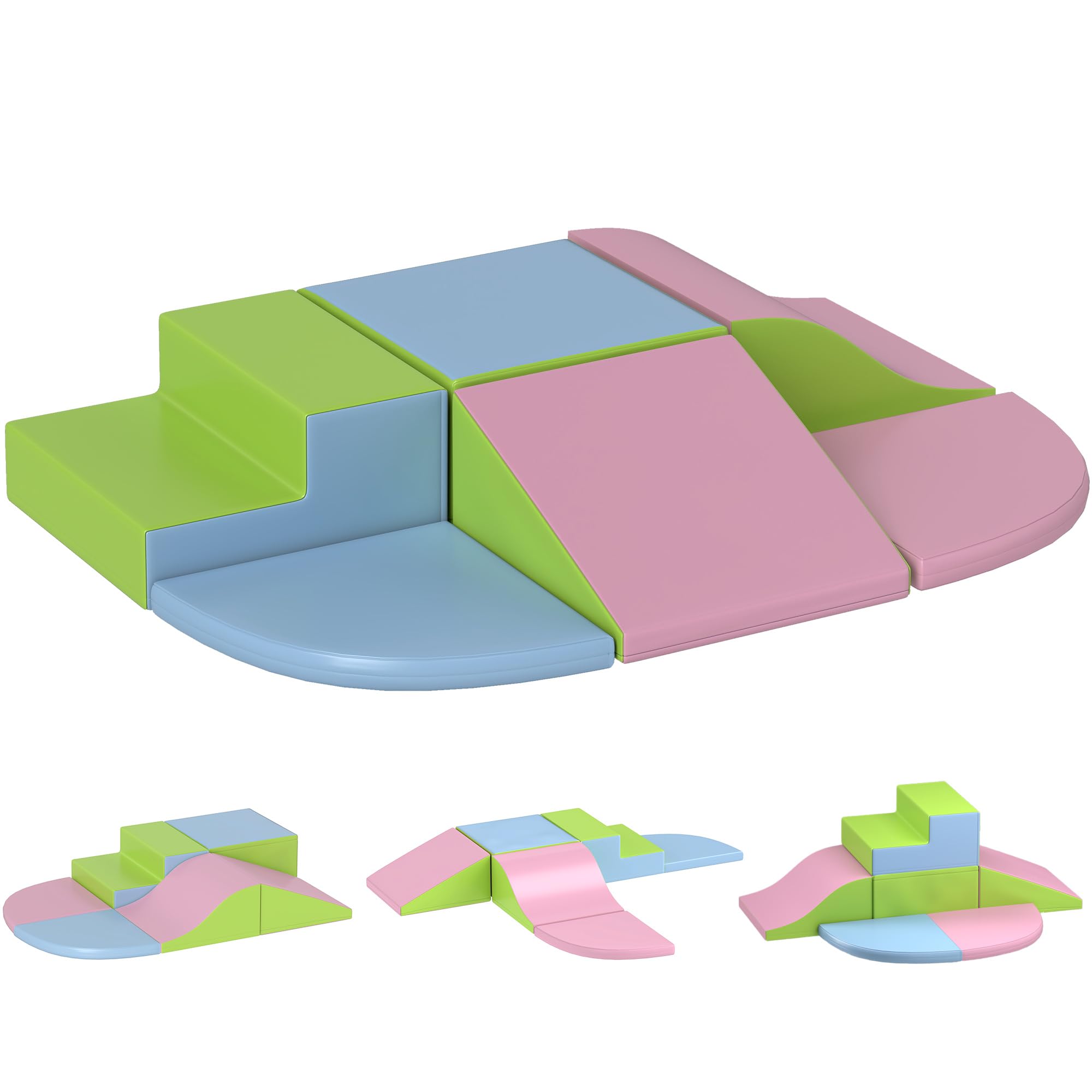 HOMCOM 6 Piece Kids Soft Play Set, Kids Foam Blocks Toys for Climb and Crawl, Indoor Activity Play Set Playground for Toddler 1-3 Years Old, Pink