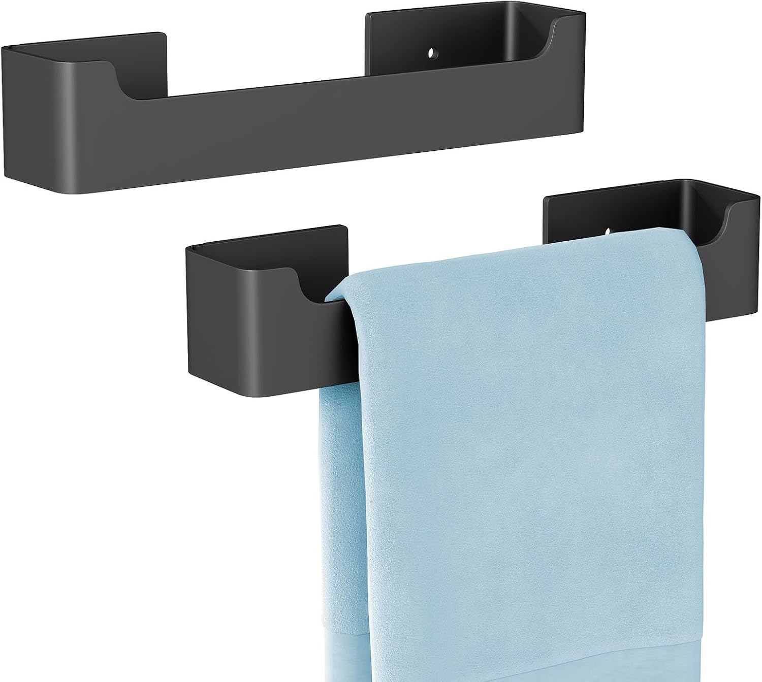 Hand Towel Holder Self Adhesive 2-Pack, Aluminum Towel Bar for Bathroom/Kitchen, Towel Rack Black Wall Mounted with Thickened Design, 9 Inch Hand Towel Holder Self Adhesive 2-Pack, Aluminum Towel Bar for Bathroom/Kitchen, Towel Rack Black Wall Mounted with Thickened Design, 9 Inch