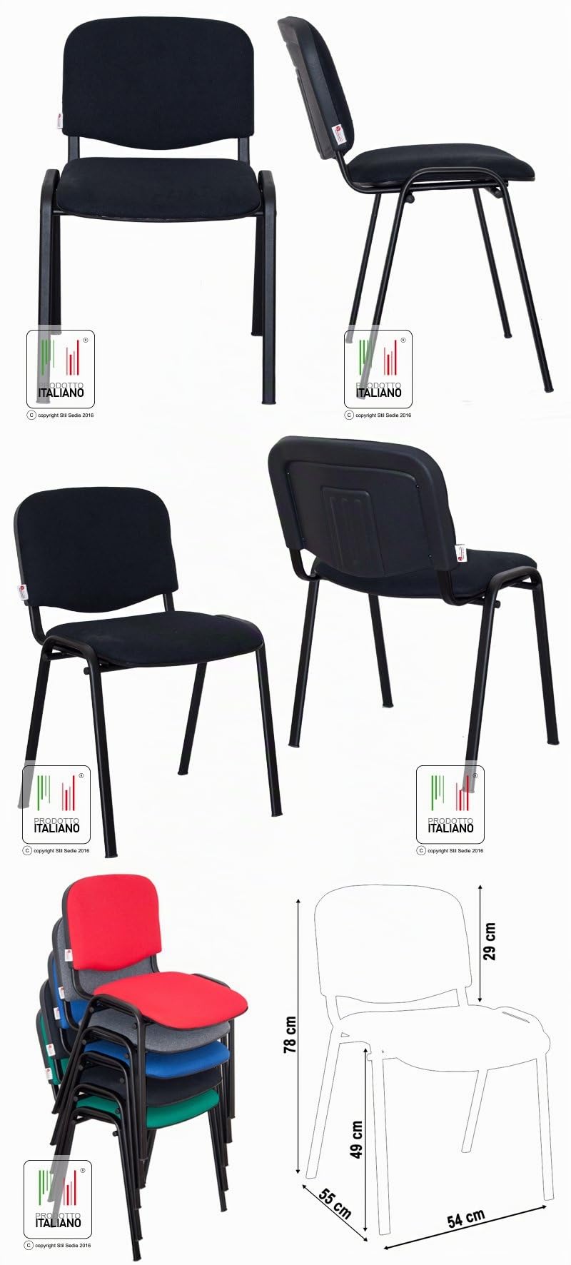 Stil Sedie - Sedia Attesa Ufficio Sala Conferenze in metallo e ecopelle Made in Italy NERO