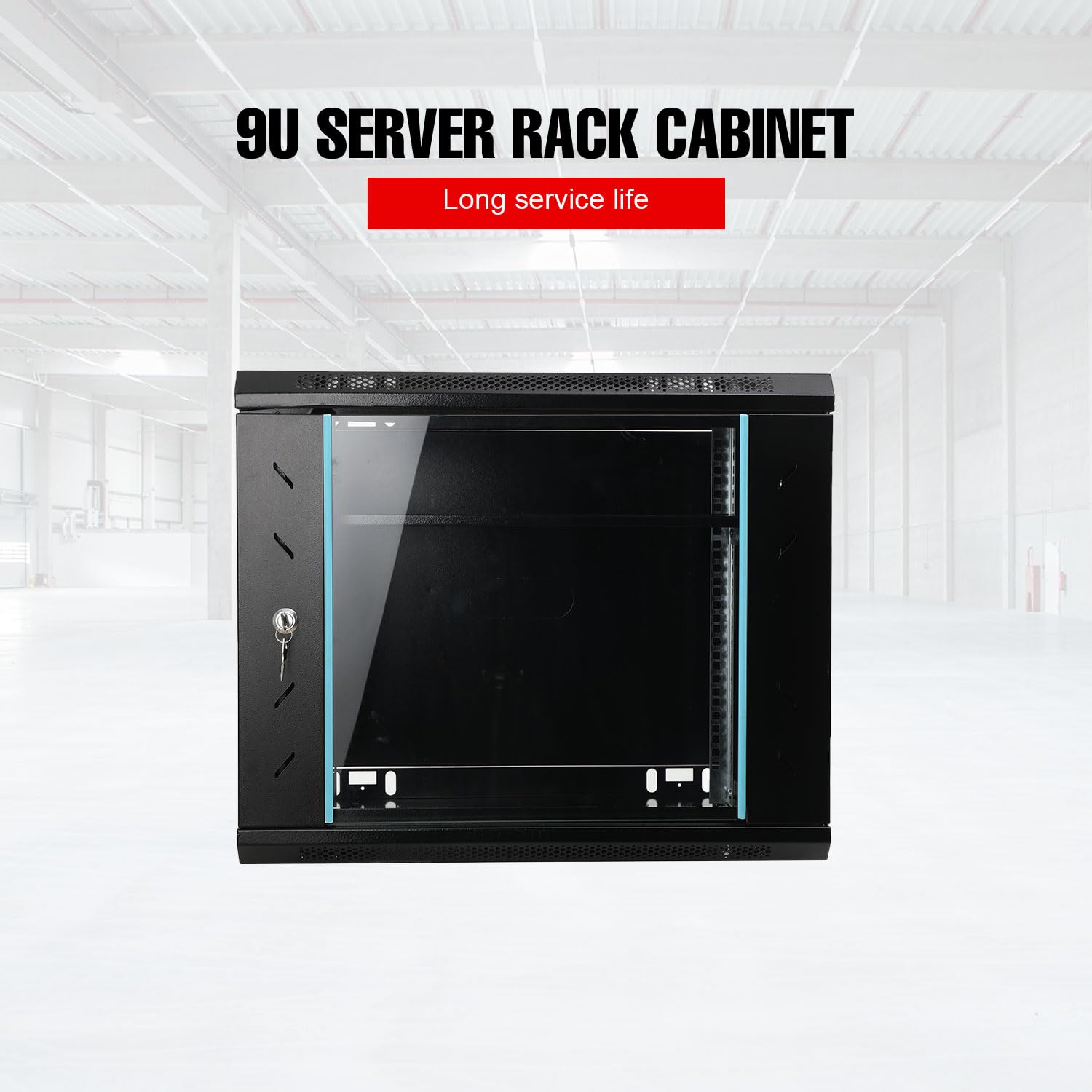 19 Zoll 9HE Netzwerk-Server-Schrank, 600x450x500mm Netzwerkschrank Glastür | 60kg Tragfähigkeit Boden/Wandmontage, für Heimnetzwerk und IT-Geräte