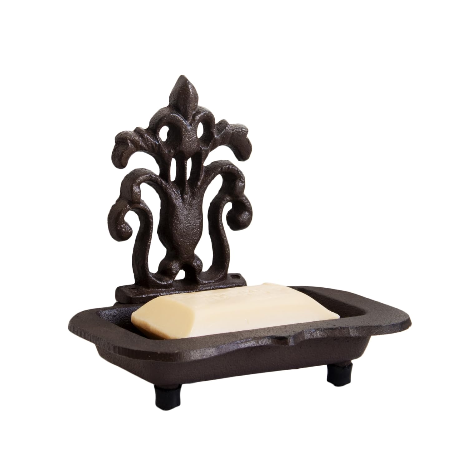 Ornate Cast Iron Soap Dish, Brown, Victorian Scroll Design, with Drainage Holes and Non-Slip Feet, 15x10x14cm
