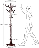 Vista 5 de Perchero independiente, soporte de madera con 14 ganchos, fácil montaje con base de disco estable para dormitorio, pasillo, oficina de entrada