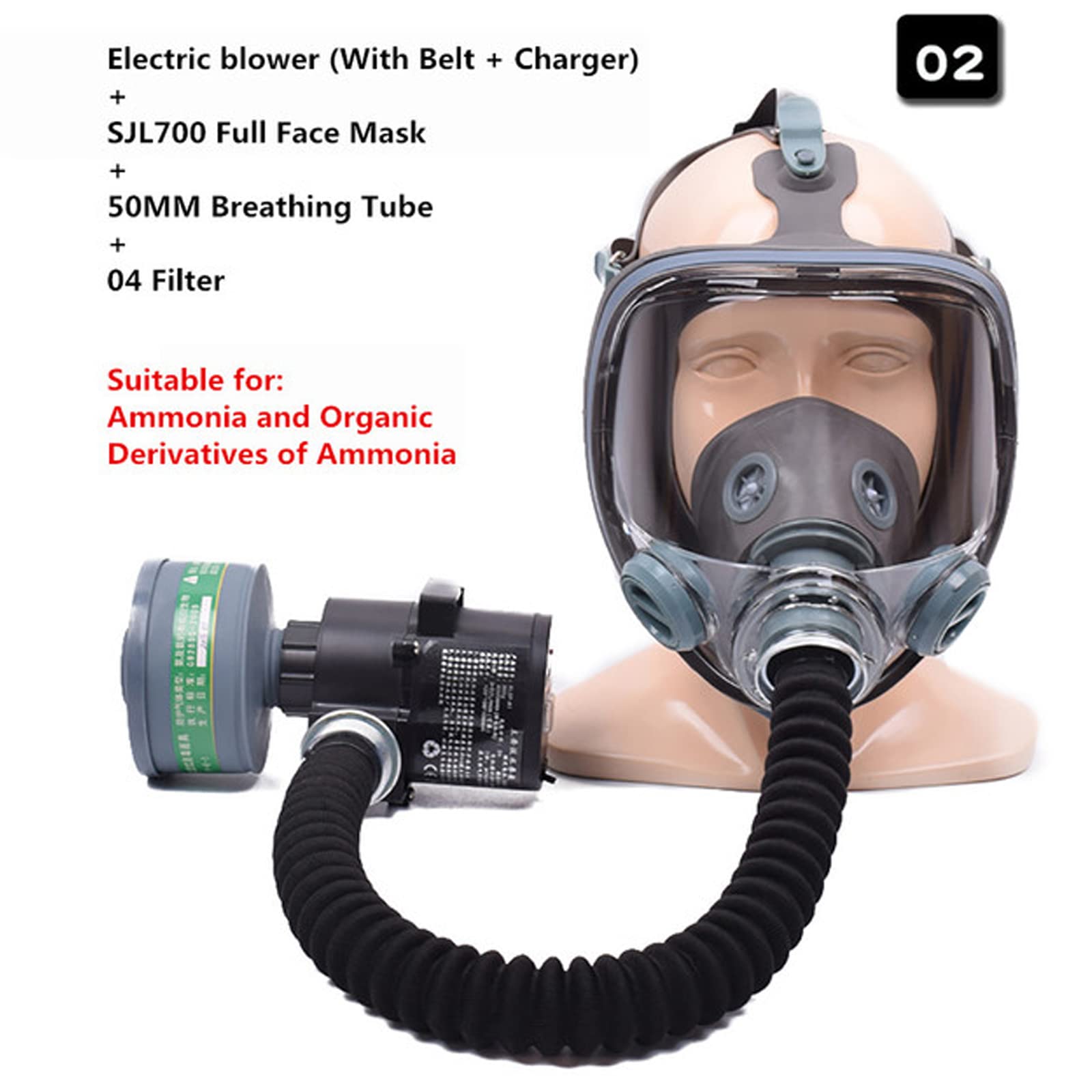 Toplionace Respiratore Elettrico Ricaricabile AC 100-240V, Maschera Antigas a Pieno Facciale Maschera Antiappannamento Ad Alta Definizione Sistema Respiratorio Protettivo, SJL700 (Set 2)