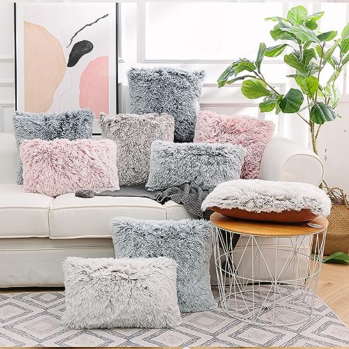 Image of Faux Fur Throw Pillow Covers for Couch Decorative Pillows 20x20 Inches