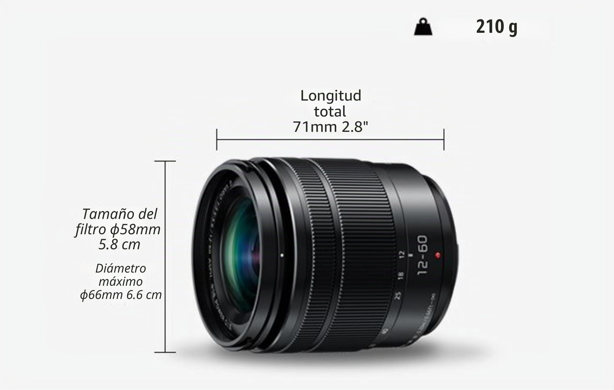 Panasonic LUMIX H-FS12060 - Objetivo Zoom estándar para cámaras de Montura M4/3 (Focal 12-60 mm, F3.5-F5.6, tamaño Filtro 58 mm, Mega O.I.S), Negro