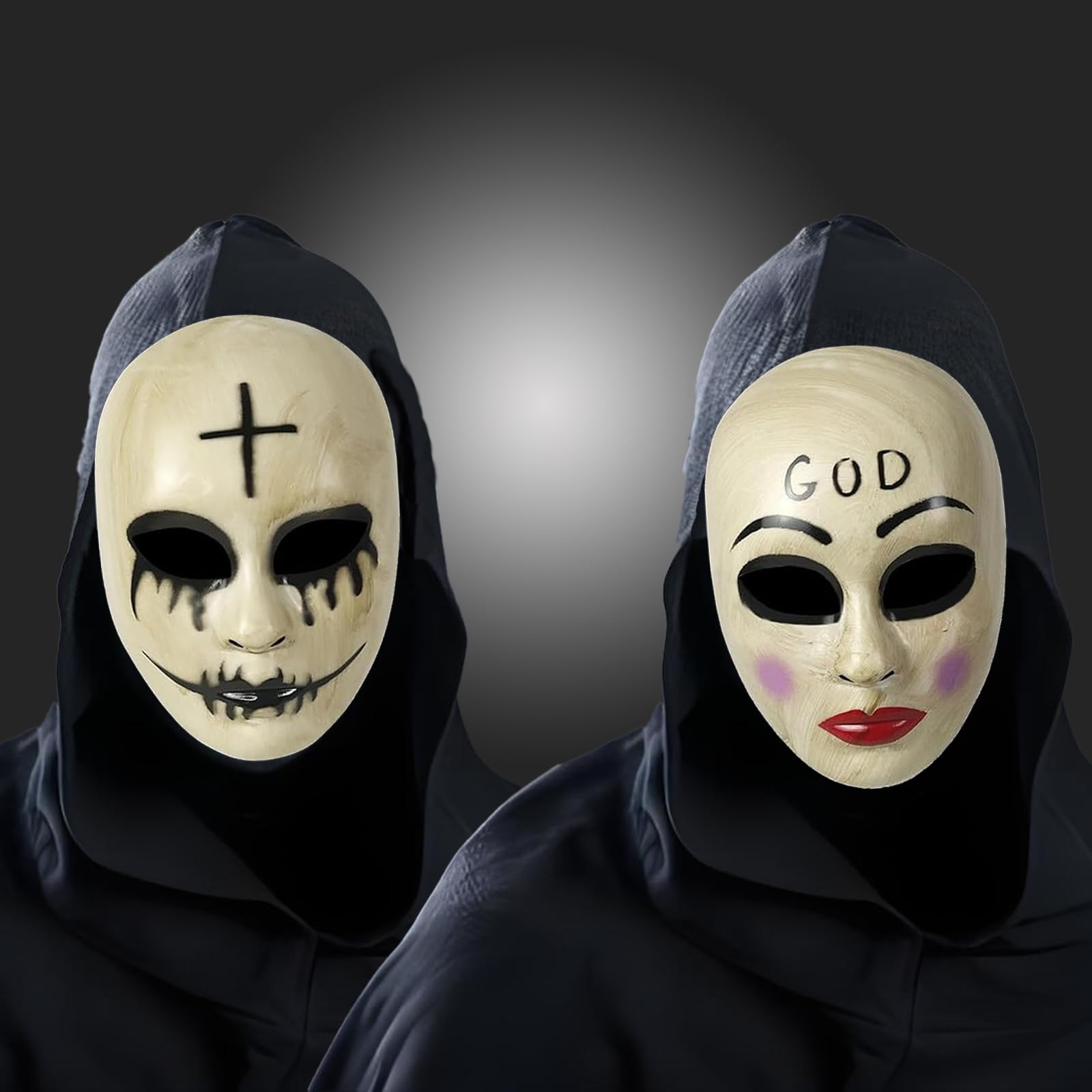 JIEBAO Pack Of 2 Halloween Horror Mask, The Purge Mask God & Cross