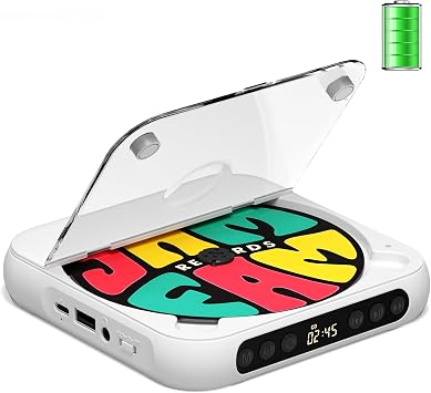 SKYANS Bluetooth 5.3 ile taşınabilir CD çalar, ev/araba için 2000 mAh şarj edilebilir CD çalar, dahili HiFi hoparlör, kulaklık, LCD ekran, CD/AUX/USB ve tekrar modlarını destekler, beyaz