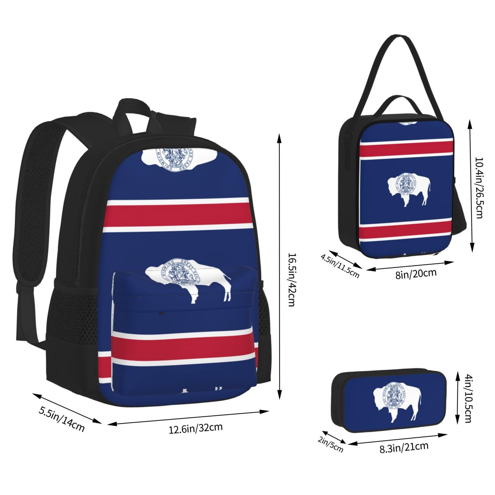 Flaga stanu Wyoming plecak dziecko chłopcy dziewczęta pudełko na lunch szkoła torba zestaw uczniów szkoły student prezent, Czarny, One Size, Bagaż